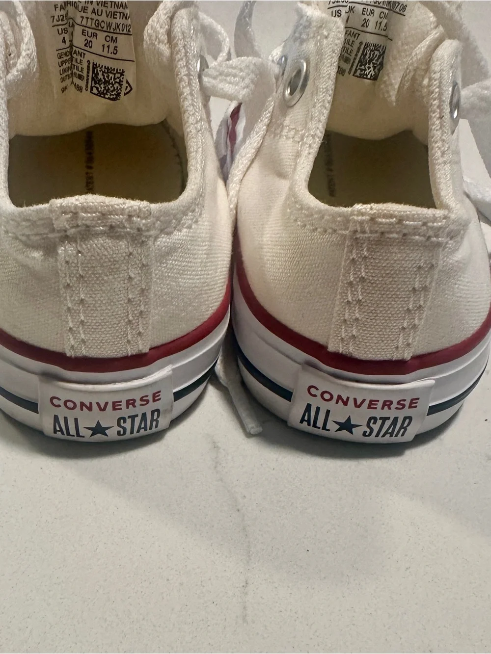 Converse Kids White Canvas All Star Sneakers with Red Trim